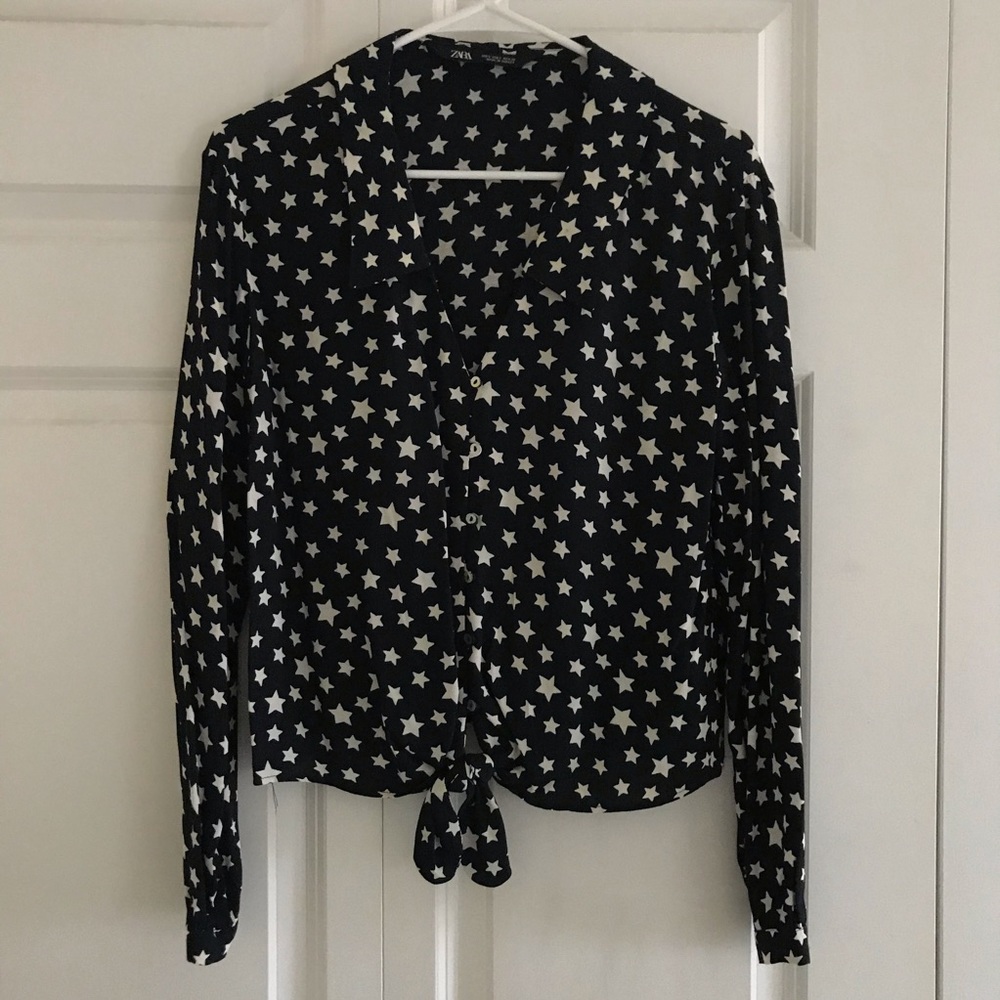 ZARA star print tie front blouse size Small